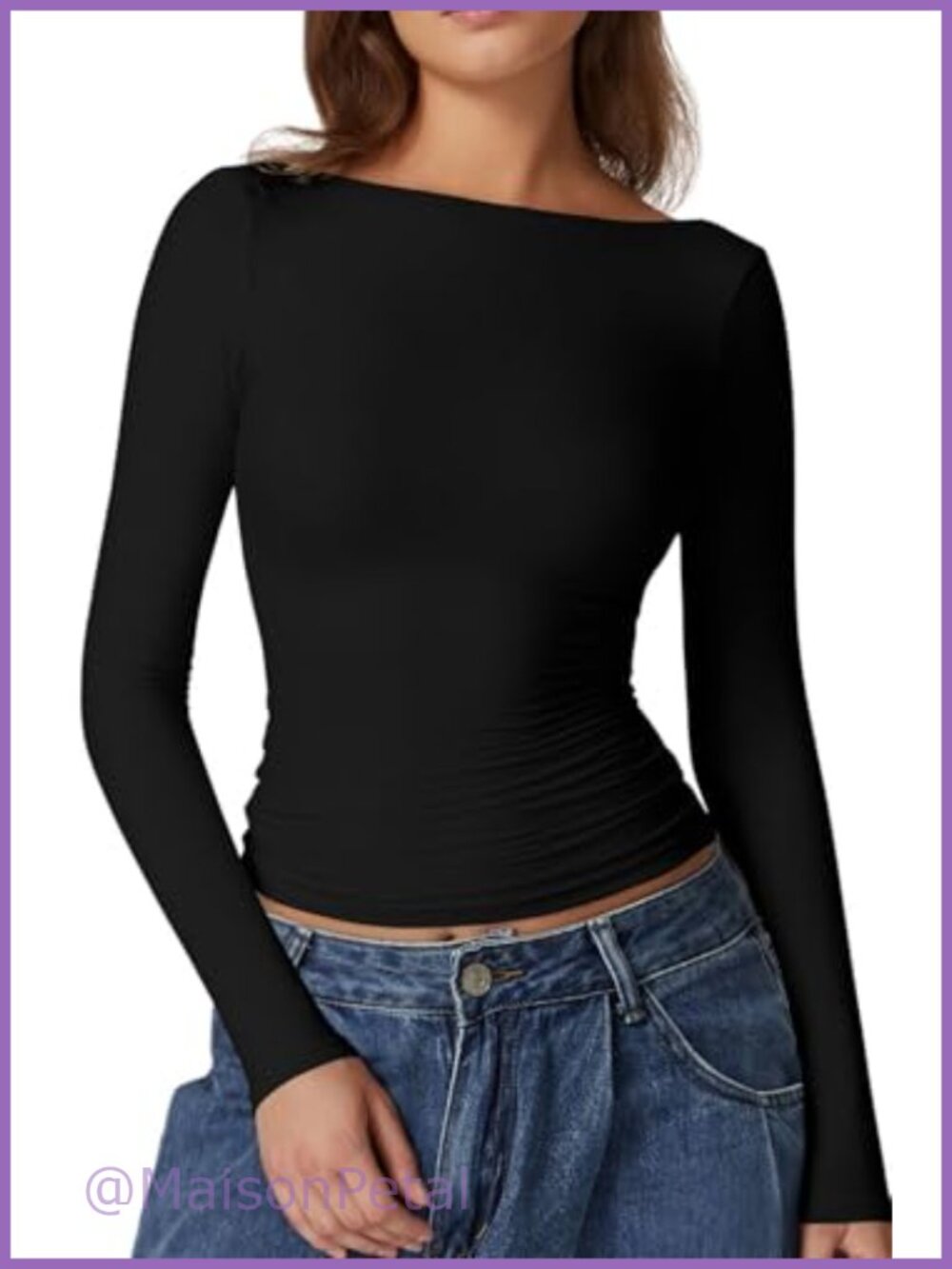 QINSEN Open Back Long Sleeve High Neck Double Lined Fitted Going Out Top